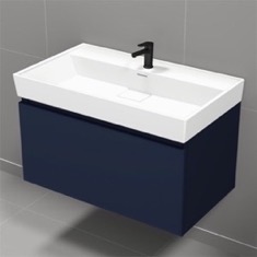 Blue Bathroom Vanity, Floating, Modern, 32 inch
